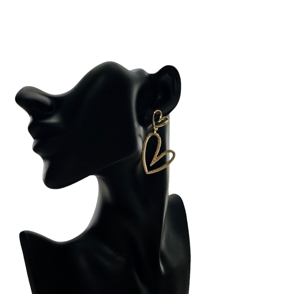 Torrid Double Drop Heart Gold Earrings for Pierced Ears 2 inch drop